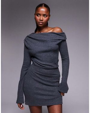 ASOS Fluffy Fallen Shoulder Mini Dress - Blue