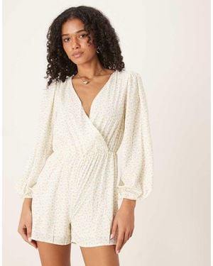 Glamorous Cinched Waist Long Sleeve Playsuit - White