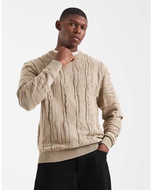 Redefined Rebel Boxy Knitted Cable Jumper - Natural