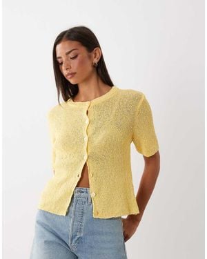 ASOS Relaxed Short Sleeve Slub Cardigan - Yellow