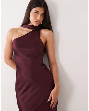 Pretty Lavish Satin Scarf Detail Asymmetric Neckline Bias Maxi Dress - Purple