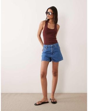 ASOS High Waist Denim Shorts - Blue