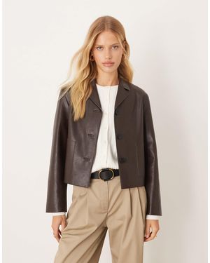 Mango Faux Leather Short Jacket - Natural