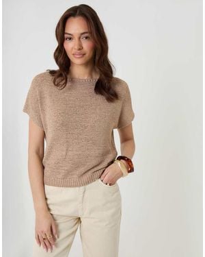 Threadbare Slash Neck Short Sleeve Jumper - Natural