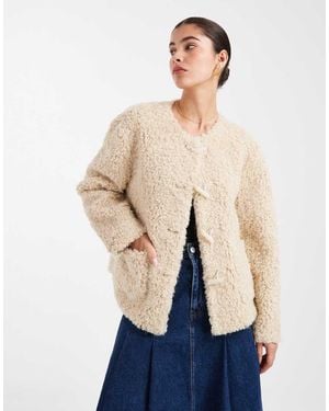 South Beach Button Up Curly Fur Jacket - Natural