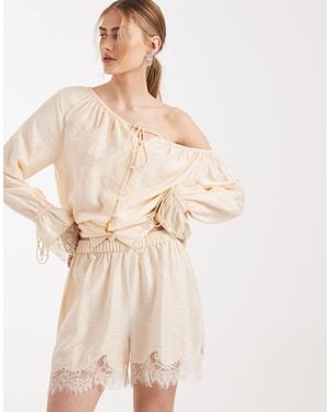 ASOS Satin Lace Trim Shorts - Natural
