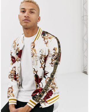 SIKSILK X Dani Alves Velour Floral Bomber Jacket - White