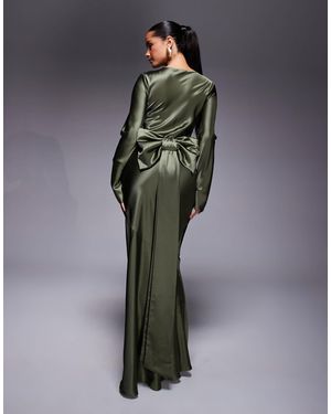 DASKA Satin Maxi Dress With exaggerated Bow Back - Gray