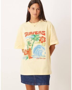 ASOS Oversized T-Shirt With Surfer Graphic - Natural