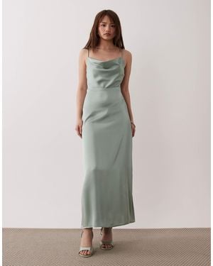 Vila Satin Cowl Neck Cami Maxi Dress - Green