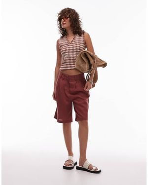 TOPSHOP Linen Longline Short - Red