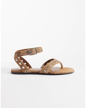 Mango 100% Leather Gladiator Sandals With Studs - Metallic