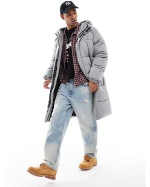 Bershka Longline Puffer Coat - Blue