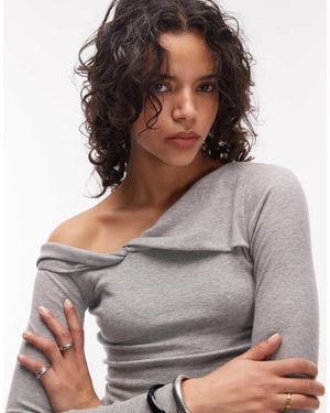 ASOS Fallen Shoulder Long Sleeve Top - Gray