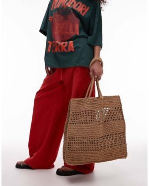 TOPSHOP Tania Straw Tote Bag - Red