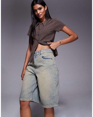 Good For Nothing Vintage Denim Longline Shorts - Grey