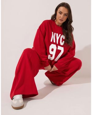 Yours Clothing 'Nyc 97' Slogan Sweatshirt - Red