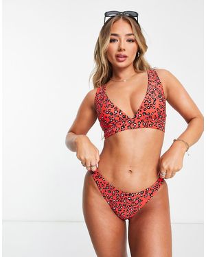 Figleaves Braguitas Brasileñas De Bikini Rojas Con Estampado De Leopardo De -Rojo