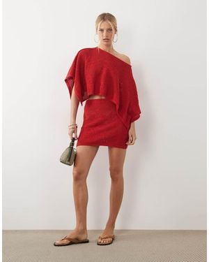 ASOS Knitted Floral Lace Mini Skirt Co-ord - Red