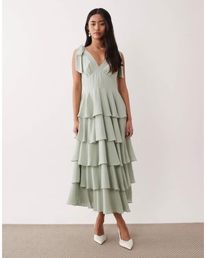 Pretty Lavish Florie Tie Shoulder Ruffle Midaxi Dress - Green