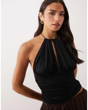 ASOS Polyamide Hoogsluitende Haltertop Met Getailleerde Taille - Zwart