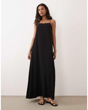 ASOS Linen Blend Trapeze Maxi Dress - Black