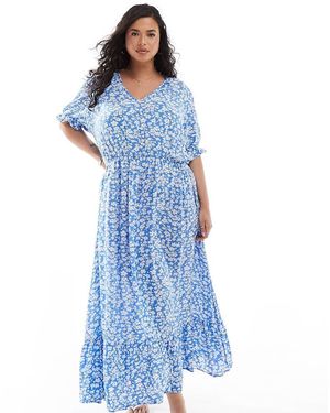 ONLY Vestito Lungo Con Scollo A V A Fiori - Blu