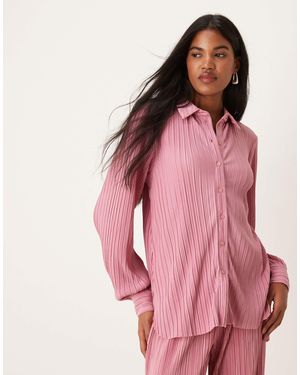 Vila Plisse Shirt Co-Ord - Pink