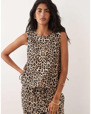 Vila Linen Touch Tie Side Sleeveless Top Co-ord - Brown