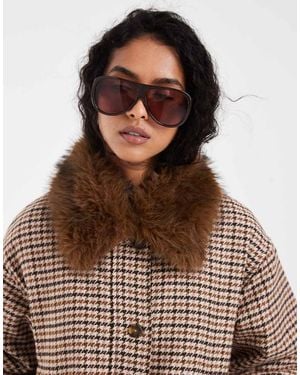 Levi's Billie Oversized Micro Check Bomber Jacket With Fur Collar - Brown