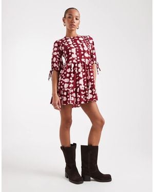 Wednesday's Girl Smudgy Dot Print Smock Dress - Red