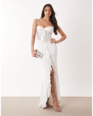 Oh Polly Premium Embellished Lace Corset Bodice Maxi Dress - White