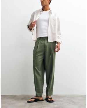 ASOS Summer Wool Oversized Tapered Pleated Pants - Green