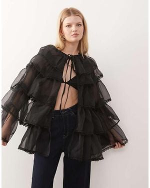 Miss Selfridge Layered Chiffon Cape - Black