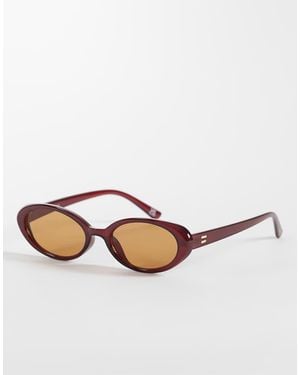 Reclaimed Vintage Slim Cat Eye Sunglasses With Orange Lens - Red