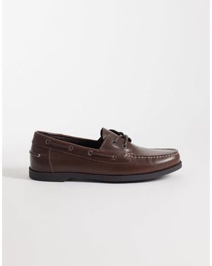 Mango 100% Leather Lace Up Loafers With Contrast Stitch - Brown