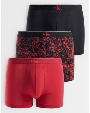 Calvin Klein Graphic Monogram 3 Pack Cotton Briefs - Red