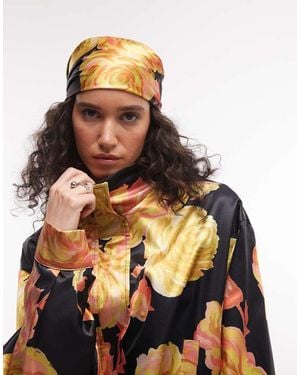 ASOS Satijnen Hoofddoek Met Felgekleurde Bloemenprint - Zwart