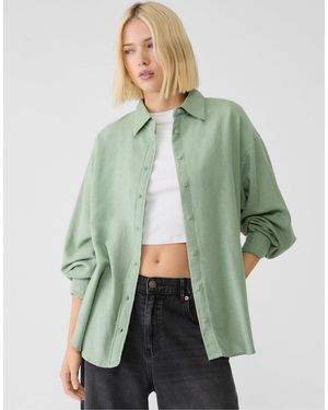 Stradivarius Chemise en lin mélangé - kaki - Vert