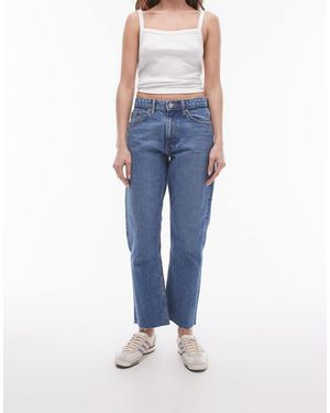 TOPSHOP Jeans Dritti Alla Caviglia Medio Con Orlo Grezzo E Vita Medio Alta - Blu