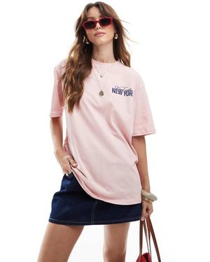 Stradivarius New York Oversized T-Shirt - Pink