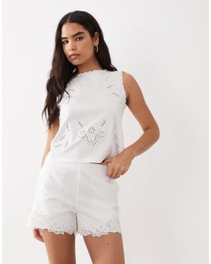 Mango Cotton Rich Embroidered Shorts - White