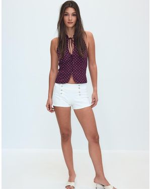 Stradivarius Polka Dot Print Fitted Halter Top - White
