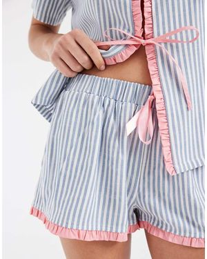 Daisy Street Gestreepte Pyjamaset Van Overhemd En Boxershort - Blauw