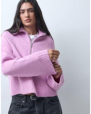 Monki Half Zip Knitted Sweater - Purple