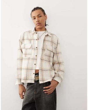 PacSun Check Oversized Shirt - Natural