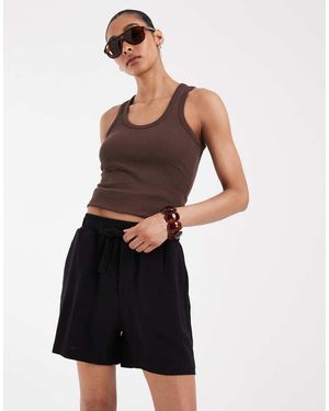 Object Loose Tie Waist Linen Touch Shorts - White