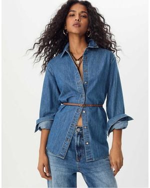 Stradivarius Denim Shirt With Belt - Blue