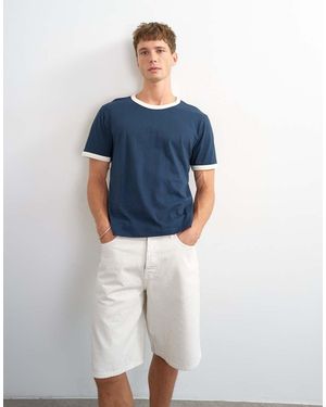 TOPMAN Classic Fit Crop Ringer T-shirt - Blue