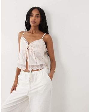 Miss Selfridge Tie Front Lace Trim Cami Top - Pink